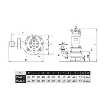 VX-80-2,2 400V | IBO Merülő szivattyú [szennyvíz, szennyezett víz szivattyúzására]