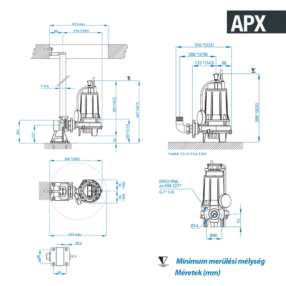 APX 32-2/090 M  230V | DRENO Merülő szivattyú kétcsatornás járókerékkel