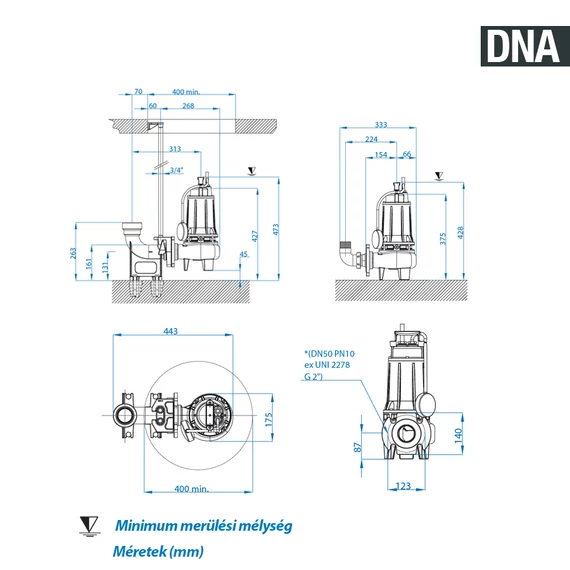 DNA 50-2/056 M 230V | DRENO Merülő szivattyú Vortex járókerékkel