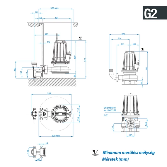 GT 50/2/173 C.175 400V | DRENO Vágószerkezetes szivattyú [darálós merülő szivattyú]