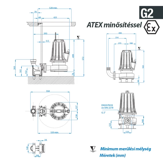 GT-EX 50/2/173 C.175 400V | DRENO Vágószerkezetes szivattyú [darálós merülő szivattyú]