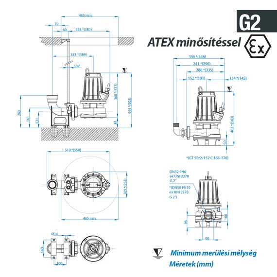 GT-EX 50/2/152 C.165 400V | DRENO Vágószerkezetes szivattyú [darálós merülő szivattyú]