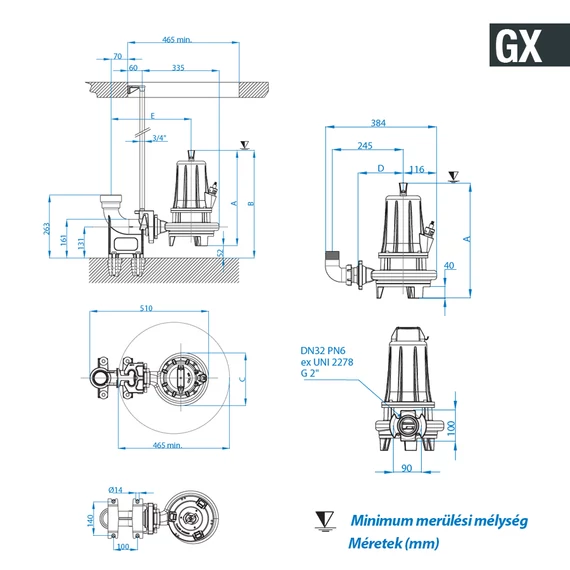 GX 50-2/150 M/G 230V | DRENO Vágószerkezetes szivattyú [darálós merülő szivattyú]