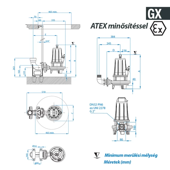 GX-EX 50-2/090 M 230V | DRENO Vágószerkezetes szivattyú [darálós merülő szivattyú]