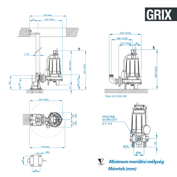 GRIX 32-2/140 M/G 230V | DRENO Vágószerkezetes szivattyú [darálós merülő szivattyú]