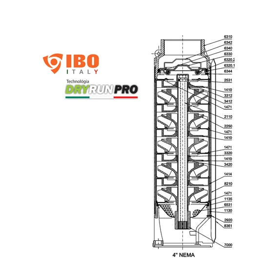 Ibo Italy FP4 E005 | 27m 110l 230V 0.37kW | IBO ITALY 230V 4 col Csőkút szivattyú [fúrt kút szivattyú]