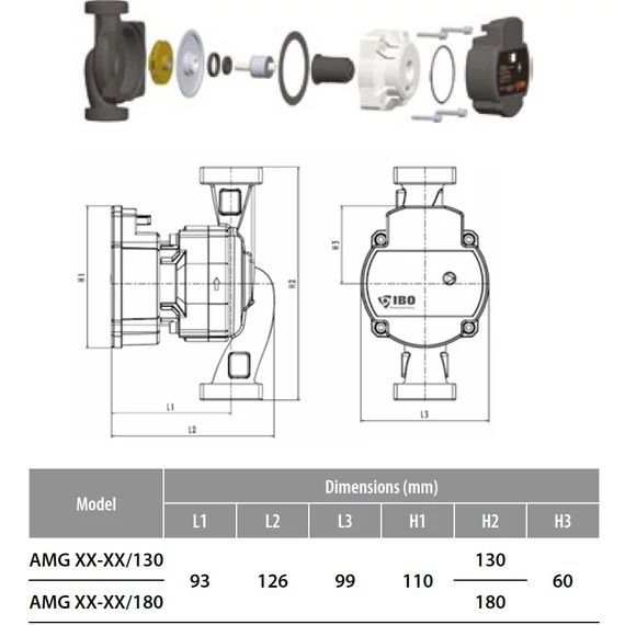 AMG 25-60/130  | IBO Keringető szivattyú [energiatakarékos, 