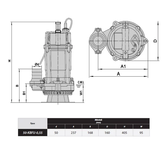 50-KBFU-0,55 | IBO Merülő szivattyú [esővíz, felszíni víz szivattyúzására]