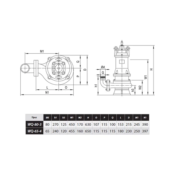 WQ-65-4 400V | IBO Merülő szivattyú [szennyvíz, szennyezett víz szivattyúzására]