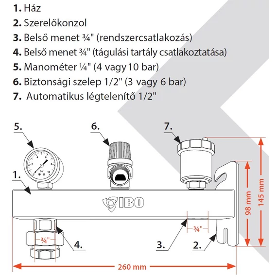 IBO IGB tágulási tartály tartó konzol inox 6bár 
