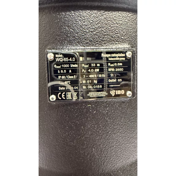 WQ-65-4 400V | IBO Merülő szivattyú [szennyvíz, szennyezett víz szivattyúzására]
