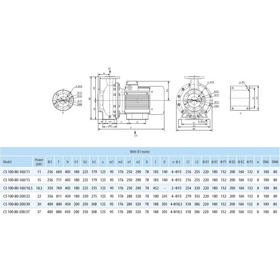 iQ PRO CS 100-80-200/37 INOX | 66m 3333l 400V 37kW | Egyfokozatú centrifugális ipari szivattyú