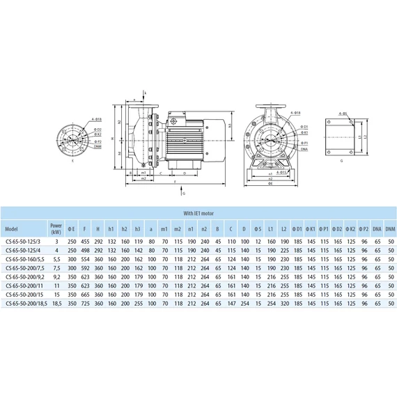 iQ PRO CS 65-50-125/3.0 INOX | 27m 833l 400V 3.0kW | Egyfokozatú centrifugális ipari szivattyú
