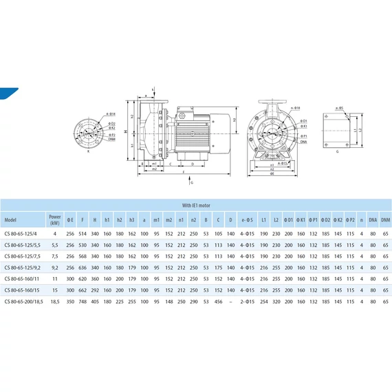 iQ PRO CS 80-65-160/15 INOX | 44m 2166l 400V 15kW | Egyfokozatú centrifugális ipari szivattyú