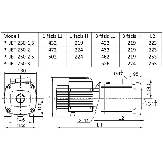 iQ PRO Pi-JET 250-3 | 56m 250l 400V 3.00kW 3 év | Többfokozatú önfelszívó felszíni szivattyú