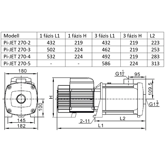 iQ PRO Pi-JET 270-5 | 66m 270l 400V 3.00kW 3 év | Többfokozatú önfelszívó felszíni szivattyú