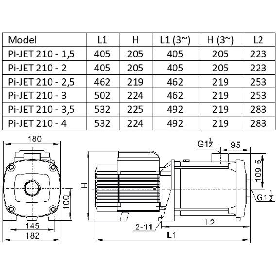iQ PRO Pi-JET 210-3 | 52m 210l 1.85kW 3 év | Többfokozatú önfelszívó felszíni szivattyú